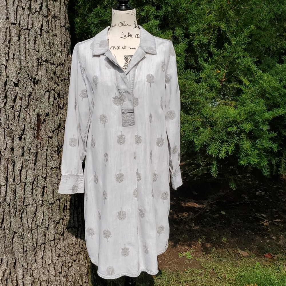 SOFT SURROUNDINGS ▪︎ Gray Embroidered Dress, EUC